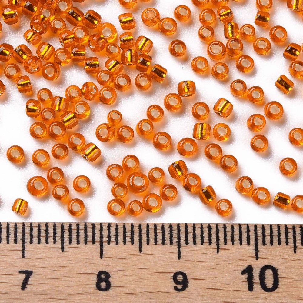 Orange Red Glass Seed Beads, Round, Silver Lined, 12/0 2mm, 1mm hole, 30gm approx 2000 beads