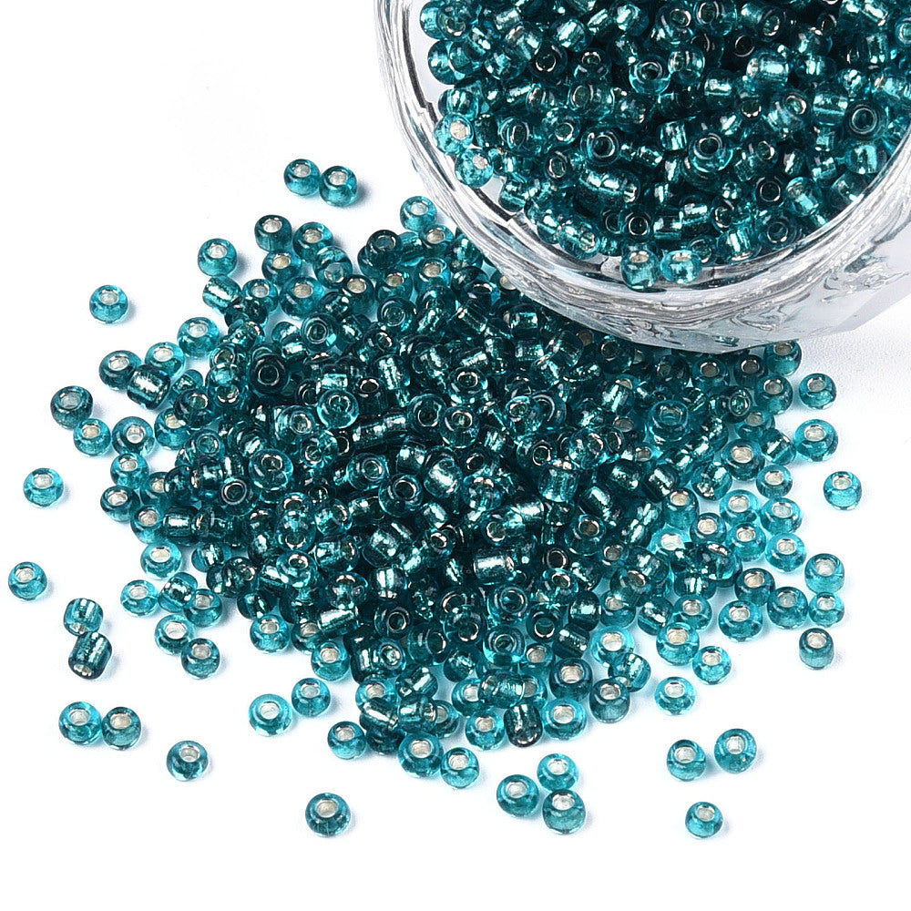 Light Sea Green Glass Seed Beads, Silver Lined, Round, size 12/0 2mm, 1mm hole, bag of 30gm approx 2000 beads