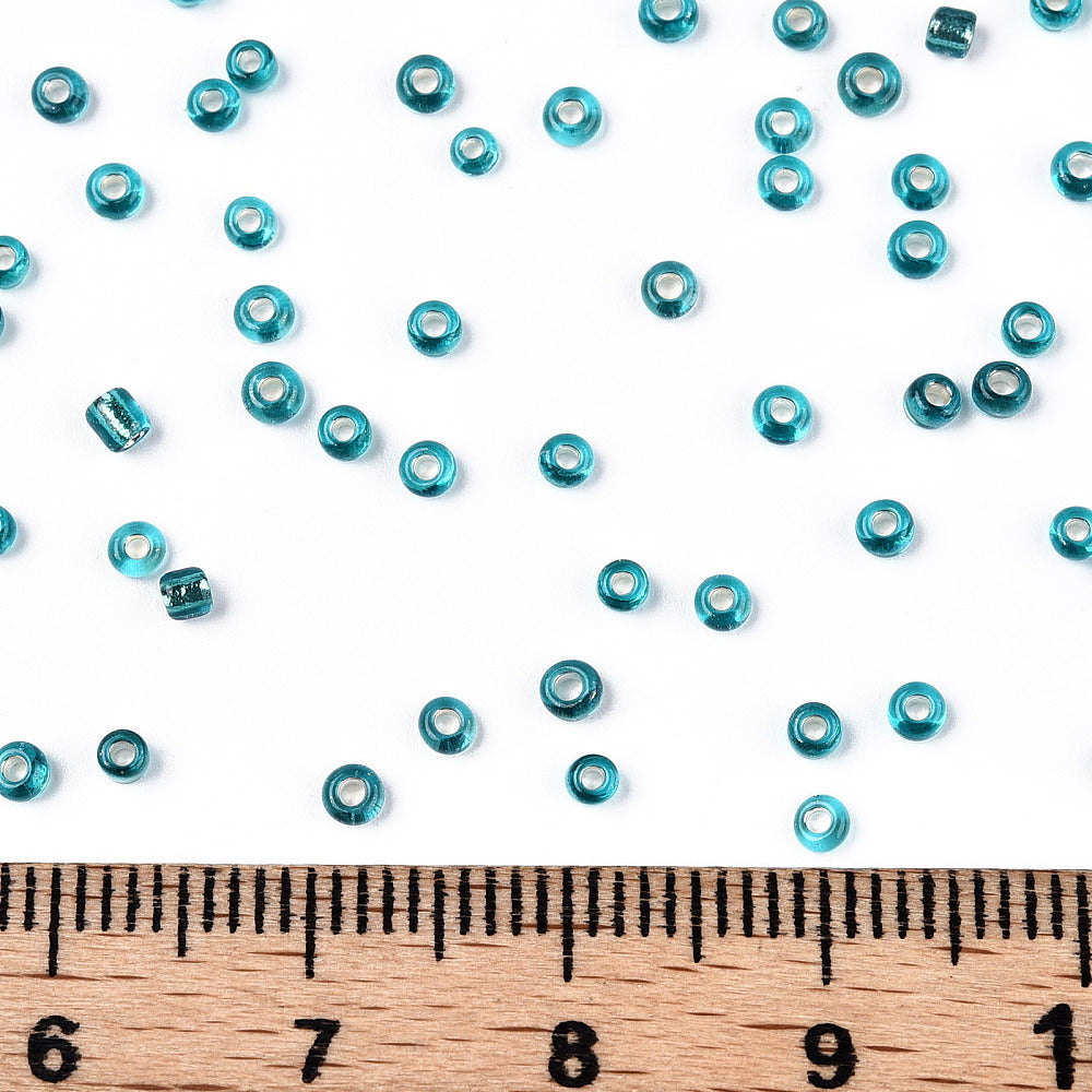 Light Sea Green Glass Seed Beads, Silver Lined, Round, size 12/0 2mm, 1mm hole, bag of 30gm approx 2000 beads
