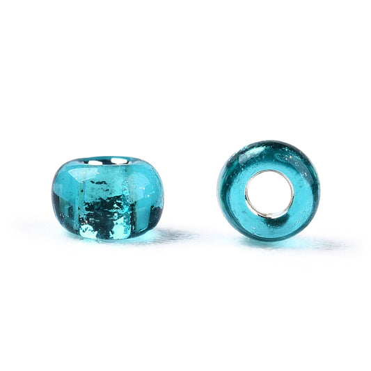 Light Sea Green Glass Seed Beads, Silver Lined, Round, size 12/0 2mm, 1mm hole, bag of 30gm approx 2000 beads