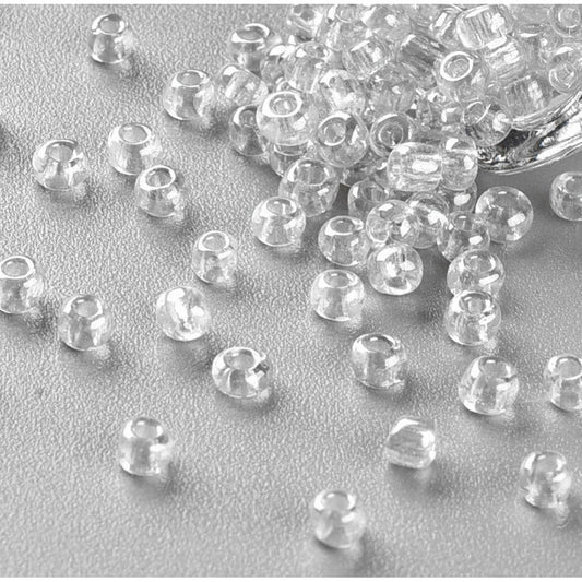 Clear Transparent Glass Seed Beads 3mm, Lustered, hole 1mm, 40gm approx 1000 beads