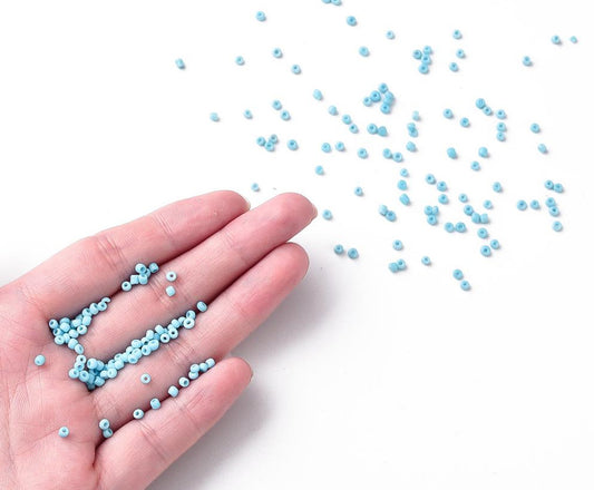 Light Sky Blue Glass Seed Beads, Opaque, 2mm, bag of 30gm approx 2000 beads, 1mm hole