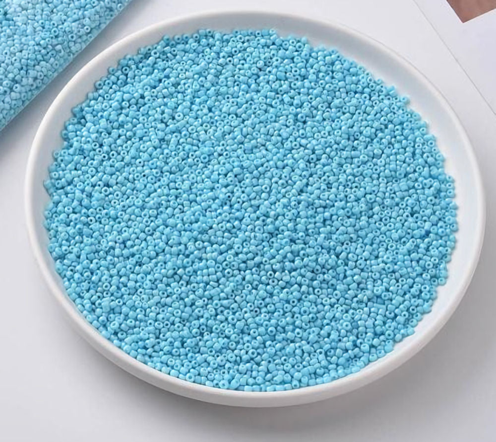 Light Sky Blue Glass Seed Beads, Opaque, 2mm, bag of 30gm approx 2000 beads, 1mm hole
