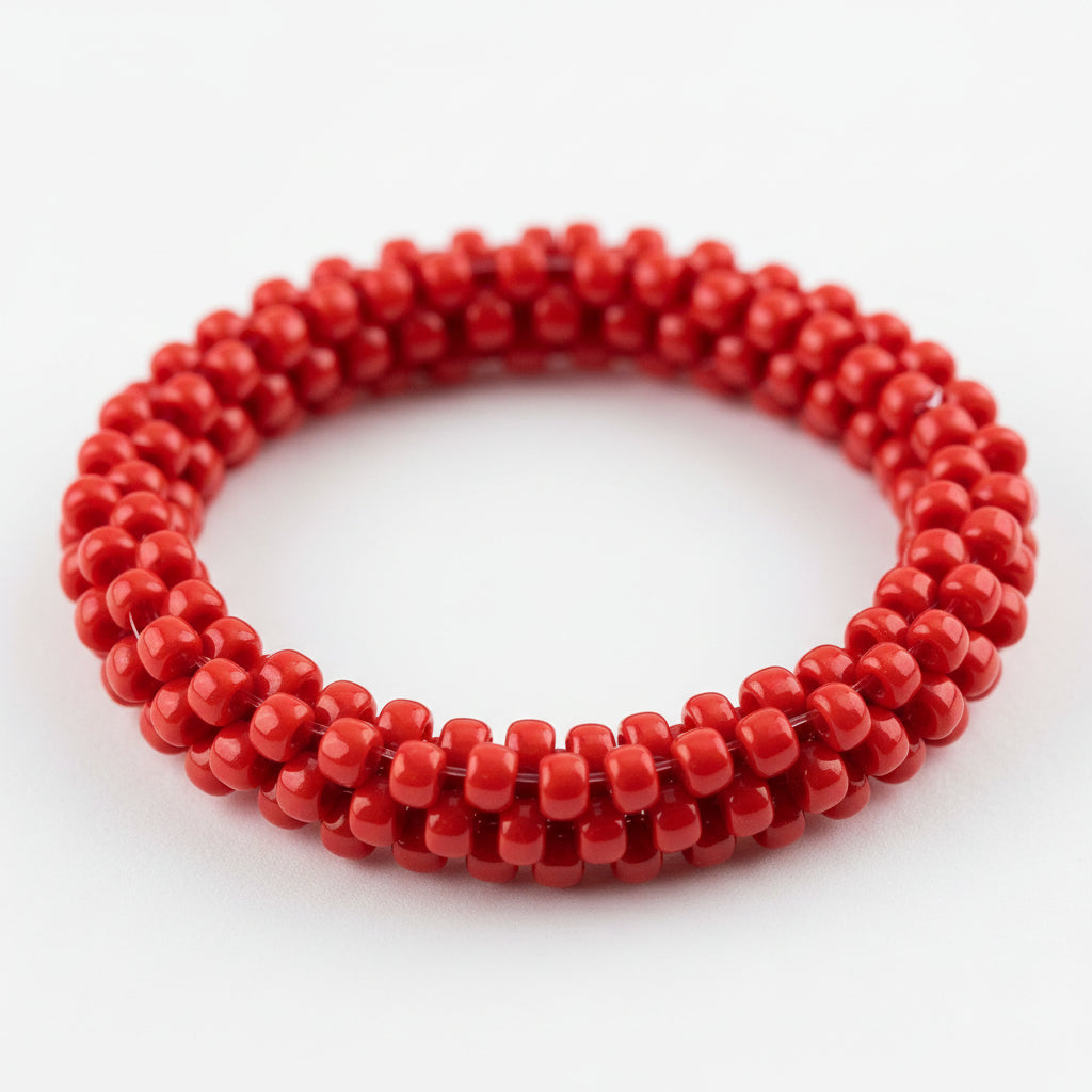 Close-up of red beads with a glossy finish