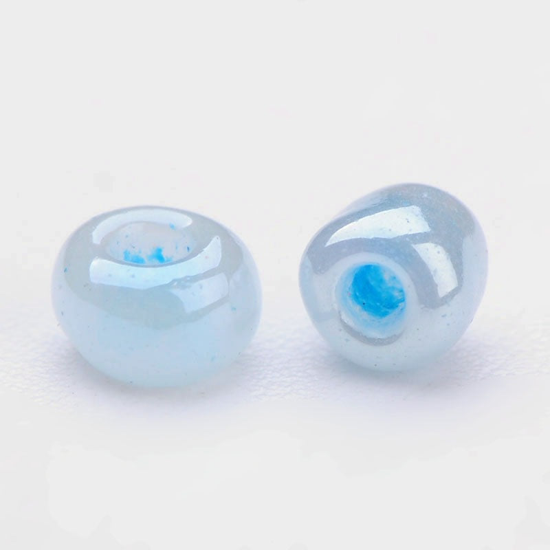 Blue Glass Seed Beads 3mm, Pale Turquoise Ceylon, hole 1mm, 40gm approx 1000 beads, pearl lustre finish