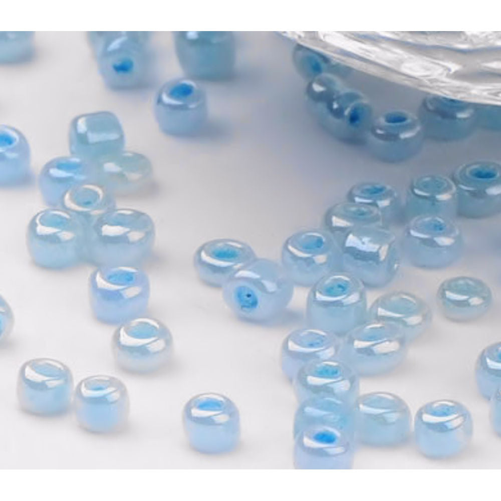Blue Glass Seed Beads 3mm, Pale Turquoise Ceylon, hole 1mm, 40gm approx 1000 beads, pearl lustre finish