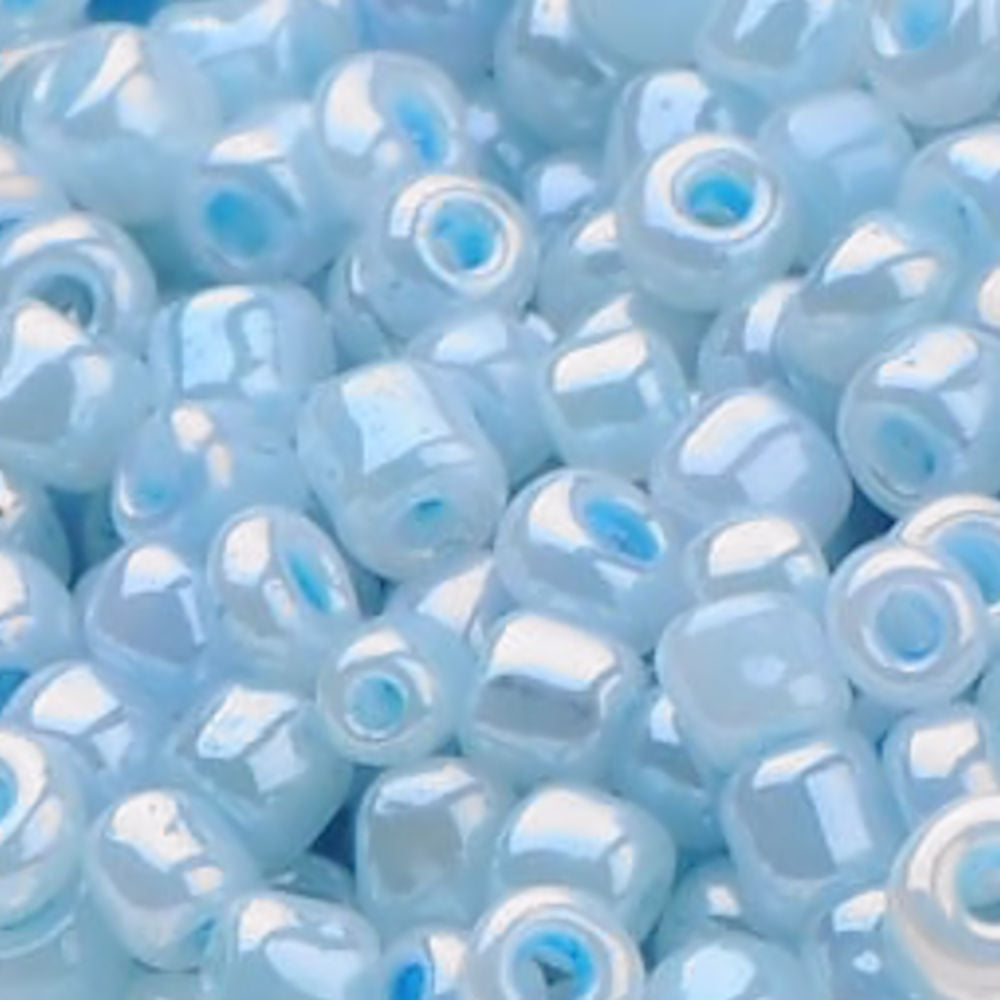 Blue Glass Seed Beads 3mm, Pale Turquoise Ceylon, hole 1mm, 40gm approx 1000 beads, pearl lustre finish