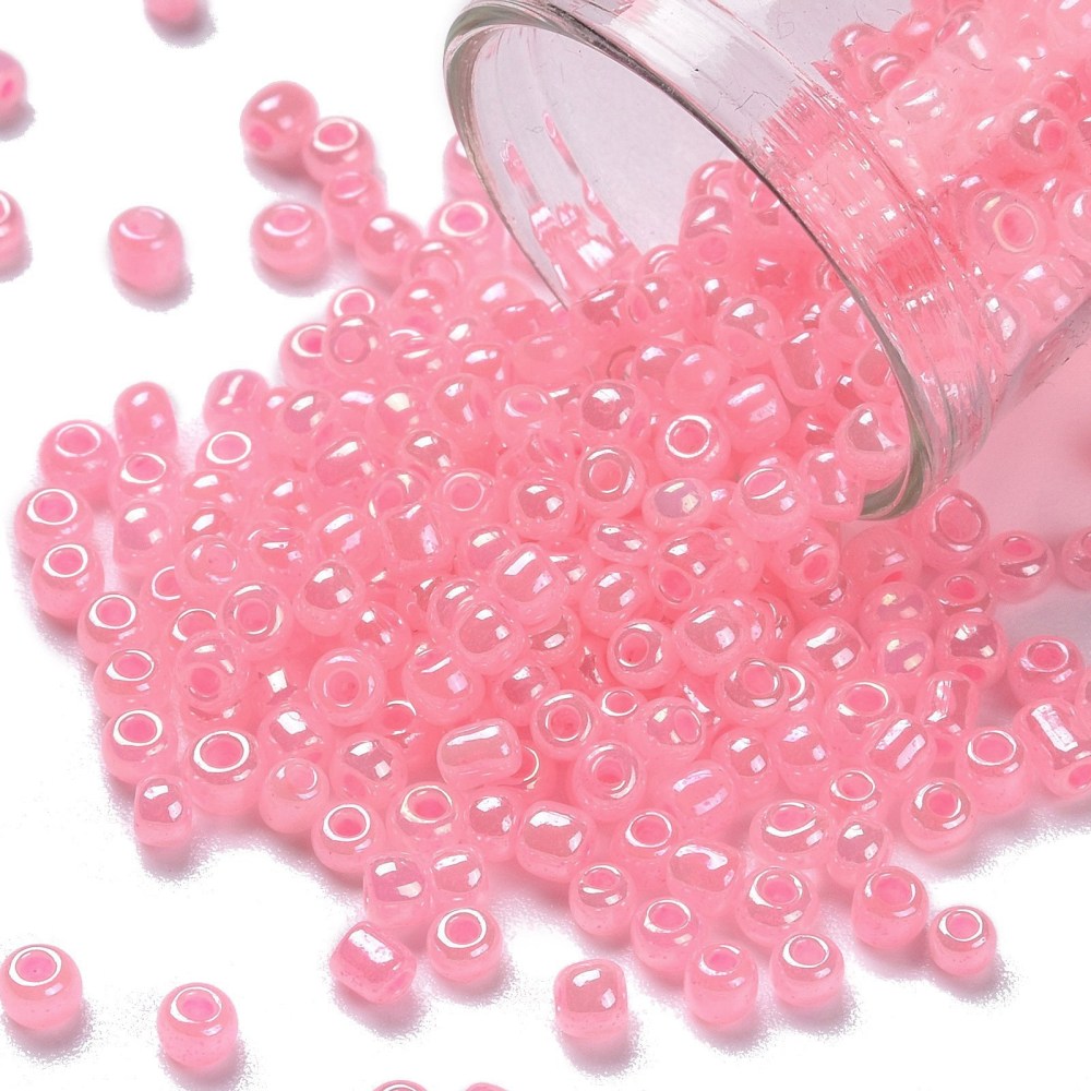 Pink Glass Seed Beads 3mm, Ceylon, hole 1mm, 40gm approx 1000 beads, pearl lustre finish