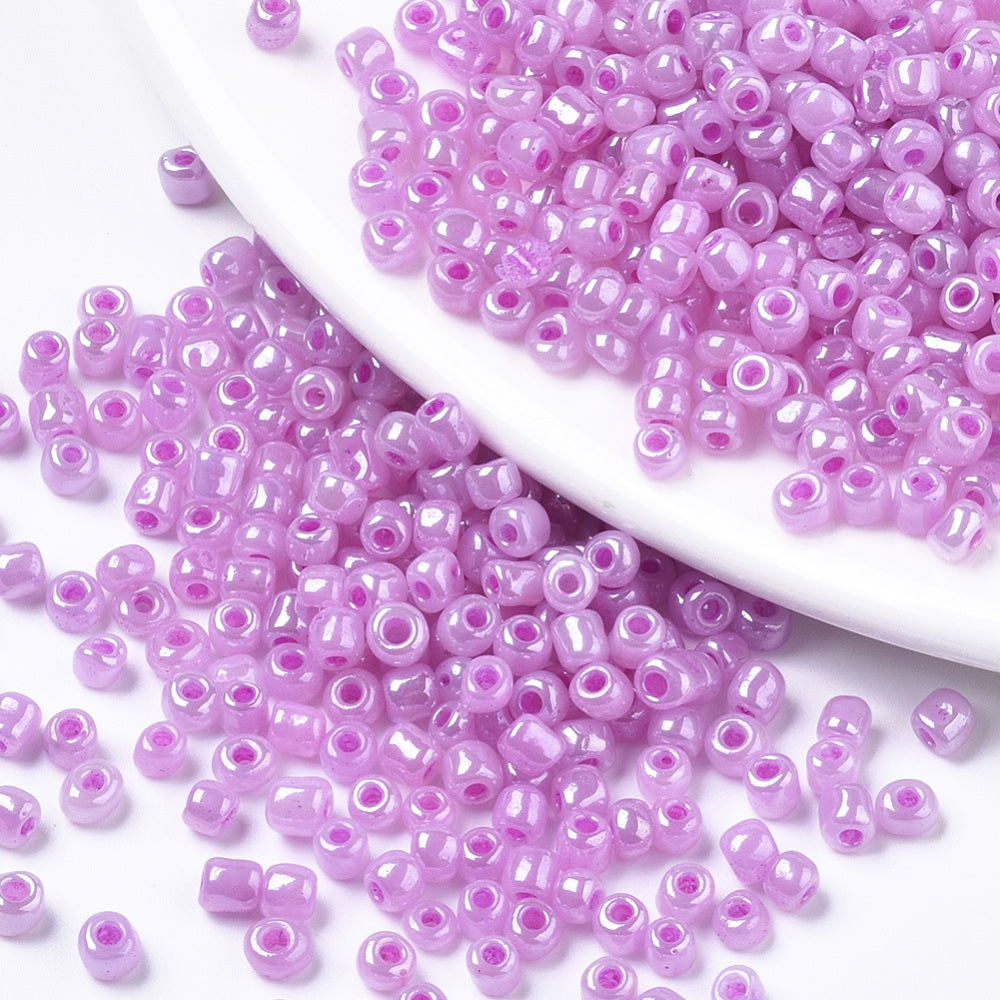 Violet Glass Seed Beads 3mm, Ceylon, hole 1mm, 40gm approx 1000 beads, pearl lustre finish