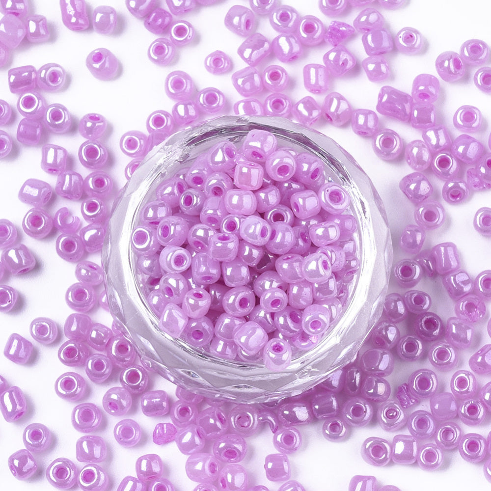 Violet Glass Seed Beads 3mm, Ceylon, hole 1mm, 40gm approx 1000 beads, pearl lustre finish