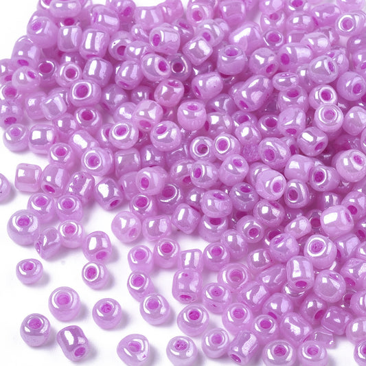Violet Glass Seed Beads 3mm, Ceylon, hole 1mm, 40gm approx 1000 beads, pearl lustre finish