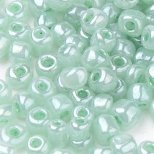Aqua Green Glass Seed Beads 3mm, Ceylon, hole 1mm, 40gm approx 1000 beads, pearl lustre finish