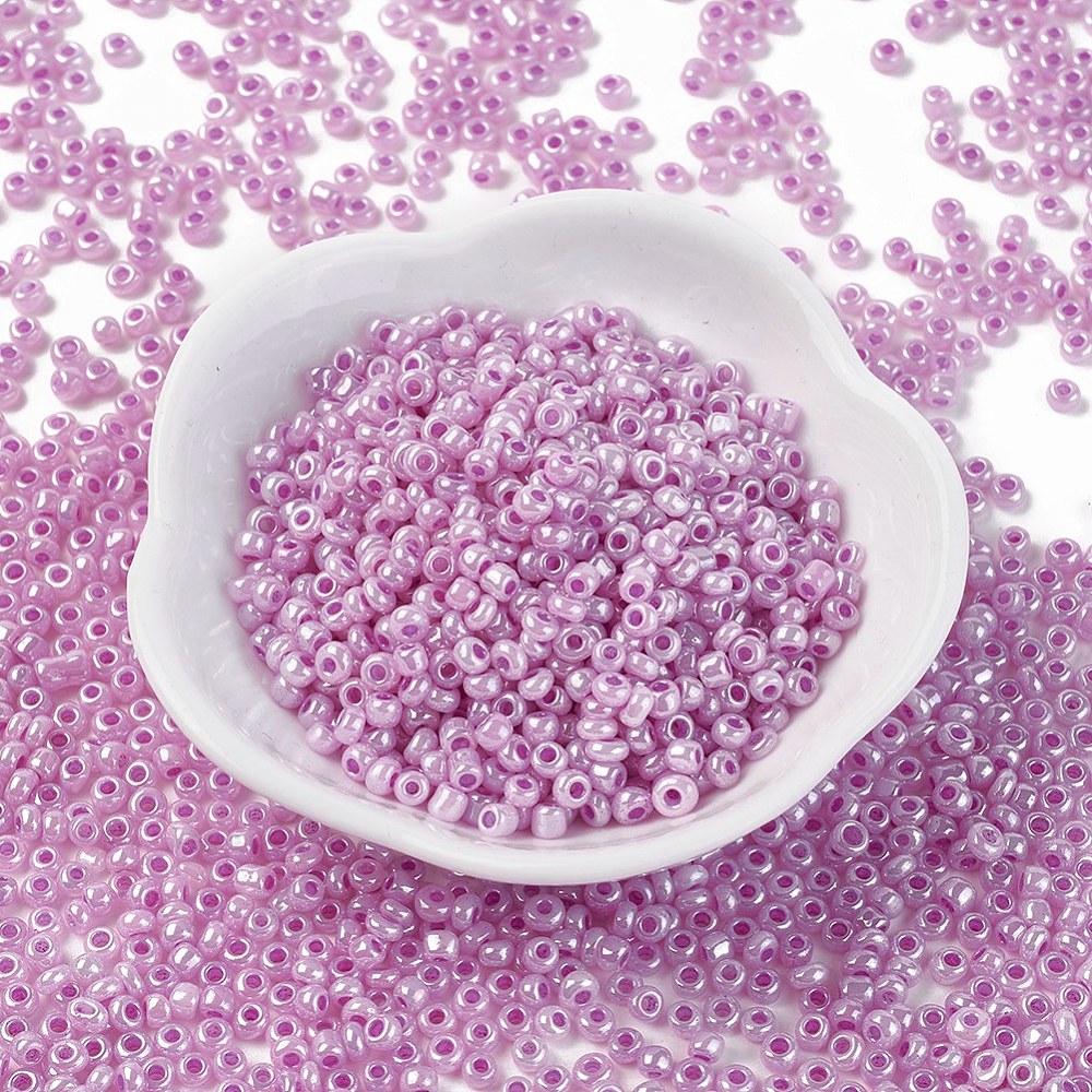 Pink Orchid Glass Seed Beads 3mm, Ceylon, hole 1mm, 40gm approx 1000 beads, pearl lustre finish