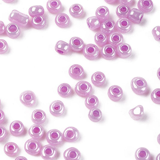 Pink Orchid Glass Seed Beads 3mm, Ceylon, hole 1mm, 40gm approx 1000 beads, pearl lustre finish