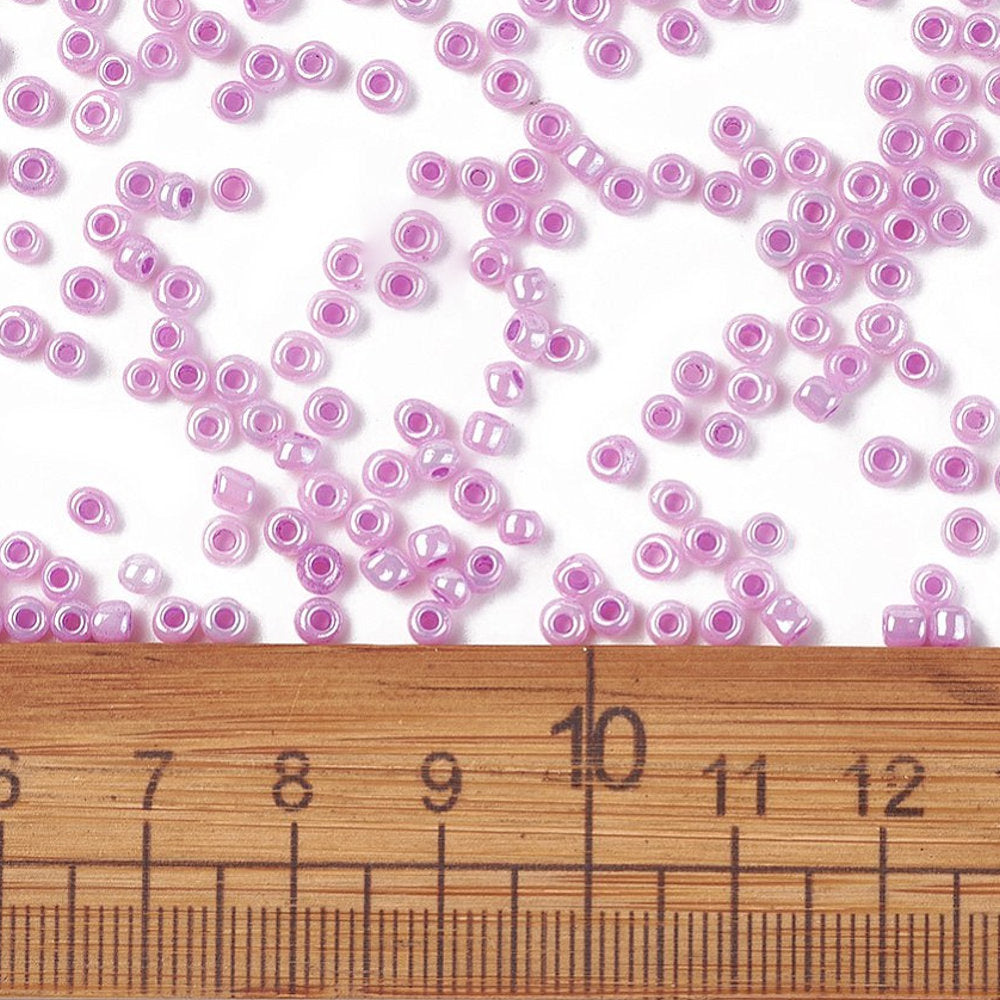Pink Orchid Glass Seed Beads 3mm, Ceylon, hole 1mm, 40gm approx 1000 beads, pearl lustre finish