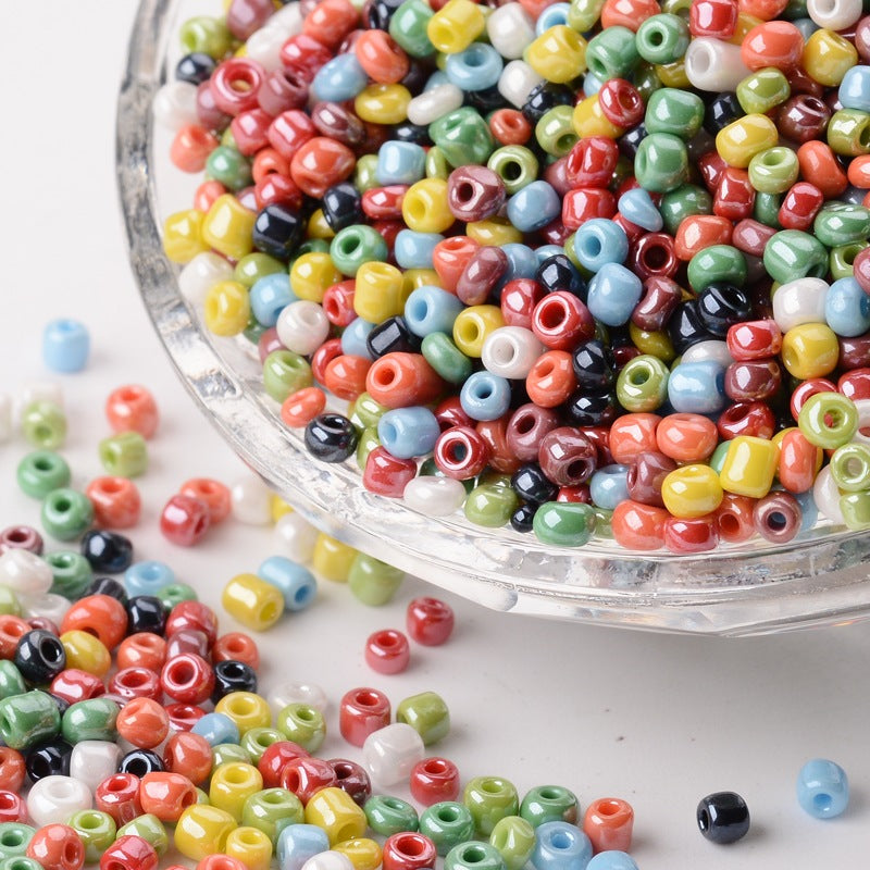 Mixed Colour Glass Seed Beads 3mm, Opaque Lustre, hole 1mm, 40gm approx 1000 beads