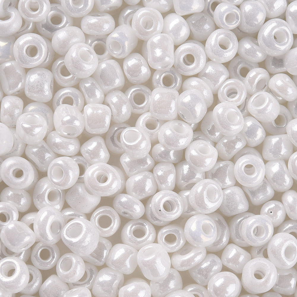 White Glass Seed Beads 3mm, Opaque Lustered, hole 1mm 40gm, approx 1000 beads