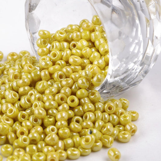 Yellow Glass Seed Beads 3mm, Opaque Lustre, hole 1mm 40gm, approx 1000 beads