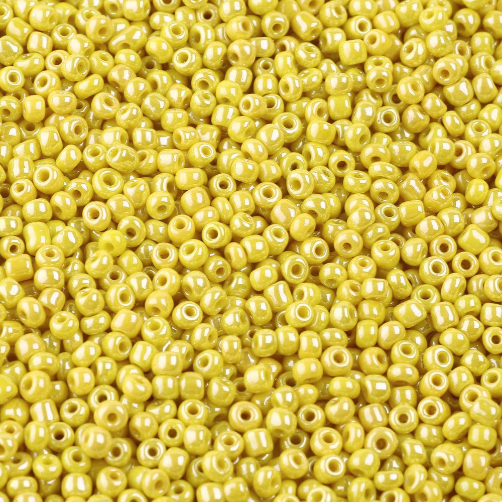 Yellow Glass Seed Beads 3mm, Opaque Lustre, hole 1mm 40gm, approx 1000 beads