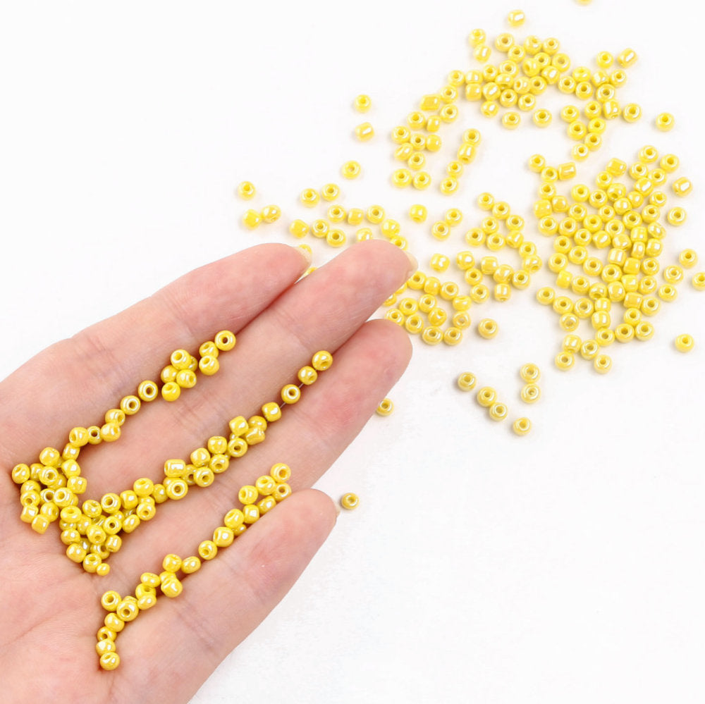 Yellow Glass Seed Beads 3mm, Opaque Lustre, hole 1mm 40gm, approx 1000 beads