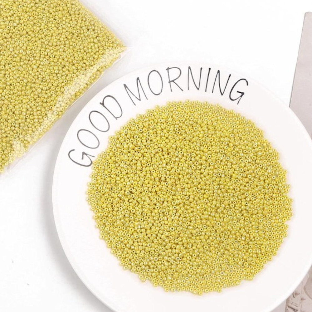 Yellow Glass Seed Beads 3mm, Opaque Lustre, hole 1mm 40gm, approx 1000 beads