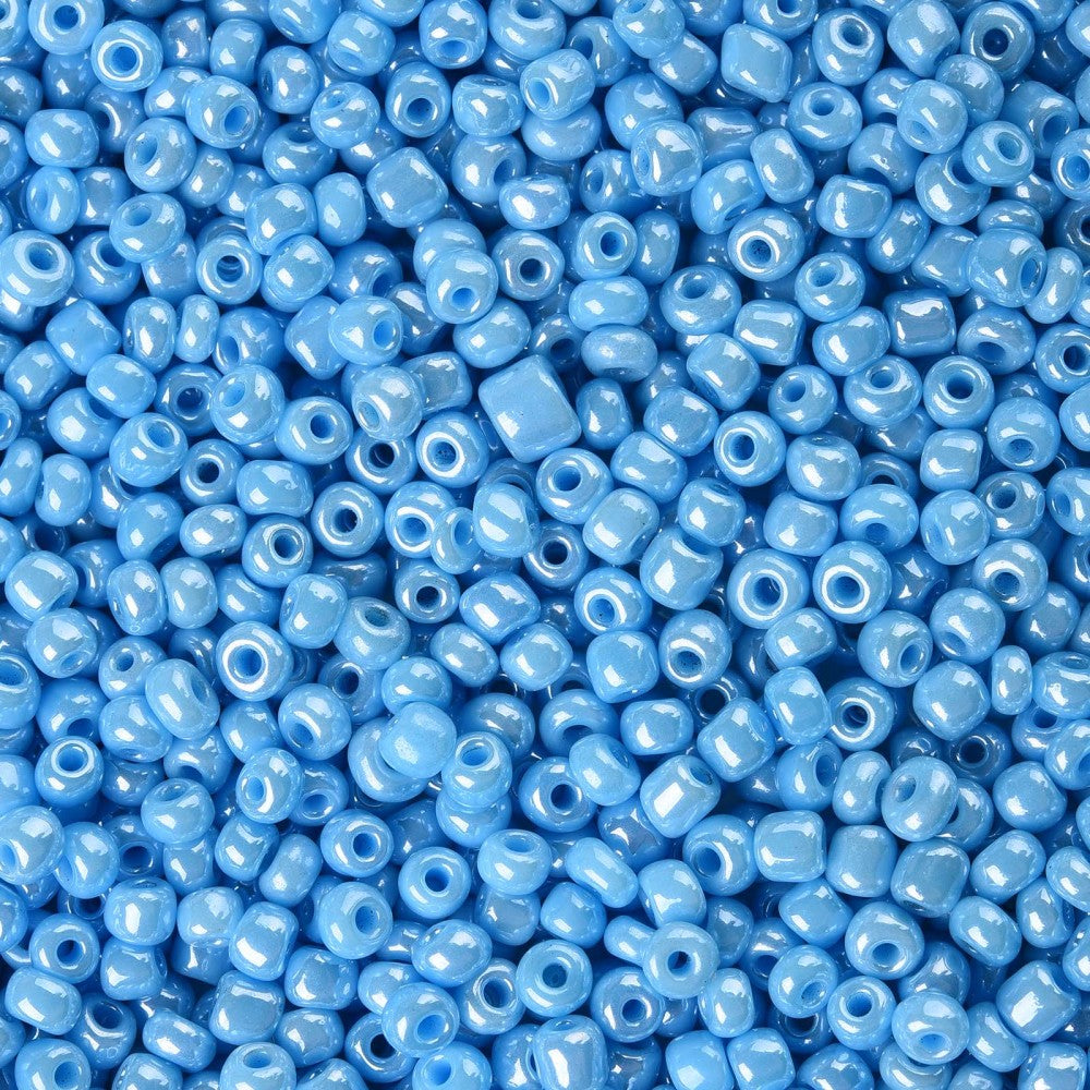 Blue Glass Seed Beads 3mm, Opaque Lustre, hole 1mm 40gm, approx 1000 beads, Light Cyan