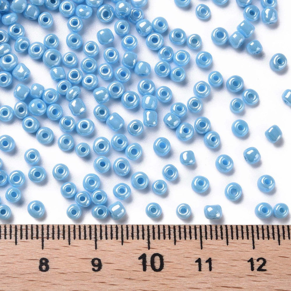 Blue Glass Seed Beads 3mm, Opaque Lustre, hole 1mm 40gm, approx 1000 beads, Light Cyan