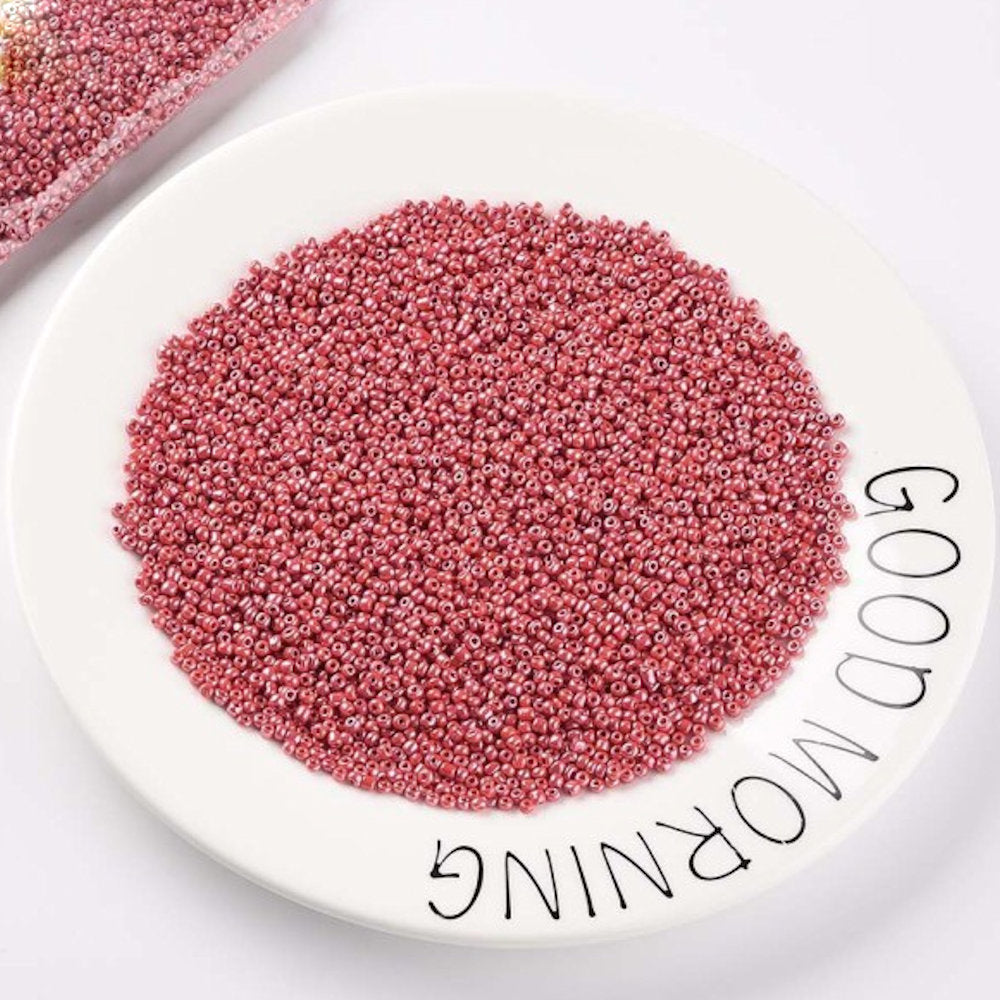 Red Glass Seed Beads 3mm, Opaque Lustre, hole 1mm 40gm, approx 1000 beads