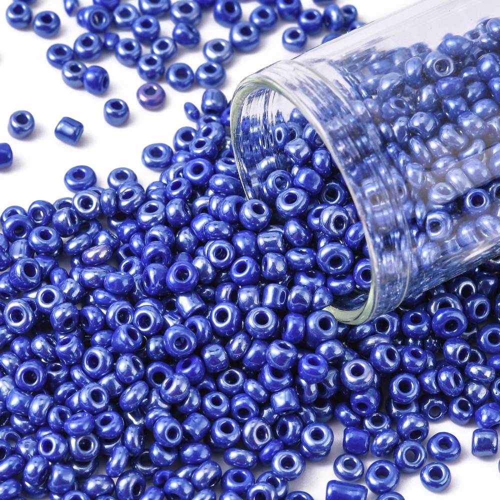 Blue Glass Seed Beads 3mm, Opaque Lustre, hole 1mm 40gm, approx 1000 beads