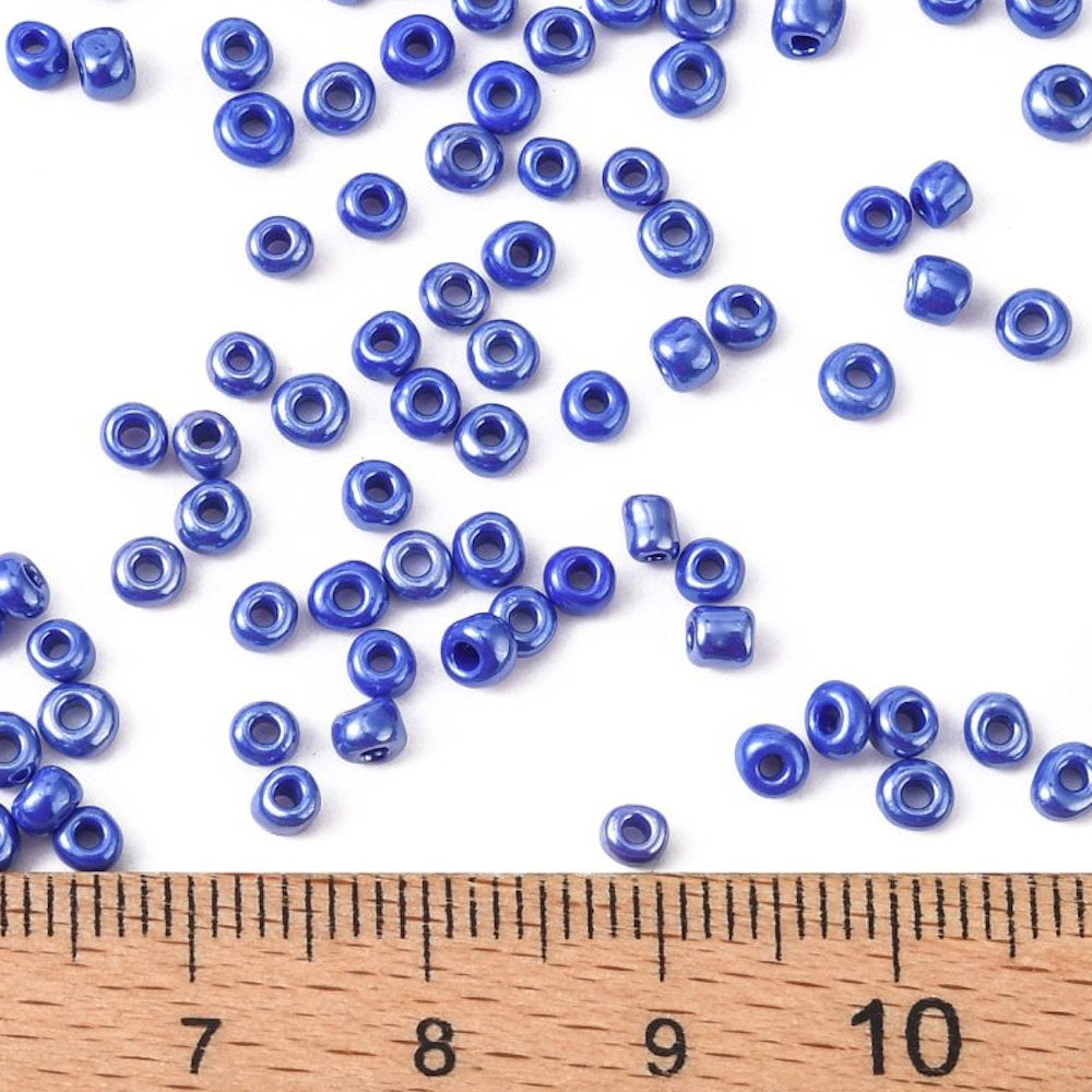 Blue Glass Seed Beads 3mm, Opaque Lustre, hole 1mm 40gm, approx 1000 beads