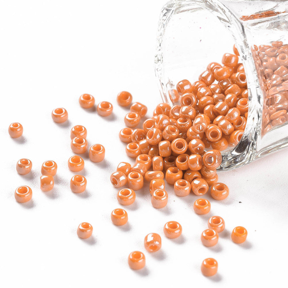 Dark Orange Glass Seed Beads 3mm, Opaque Lustered, hole 1mm 40gm, approx 1000 beads
