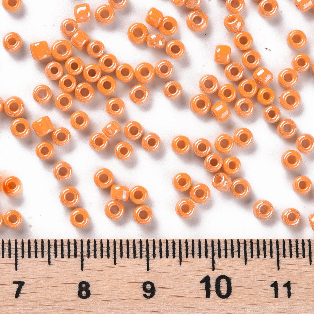 Dark Orange Glass Seed Beads 3mm, Opaque Lustered, hole 1mm 40gm, approx 1000 beads