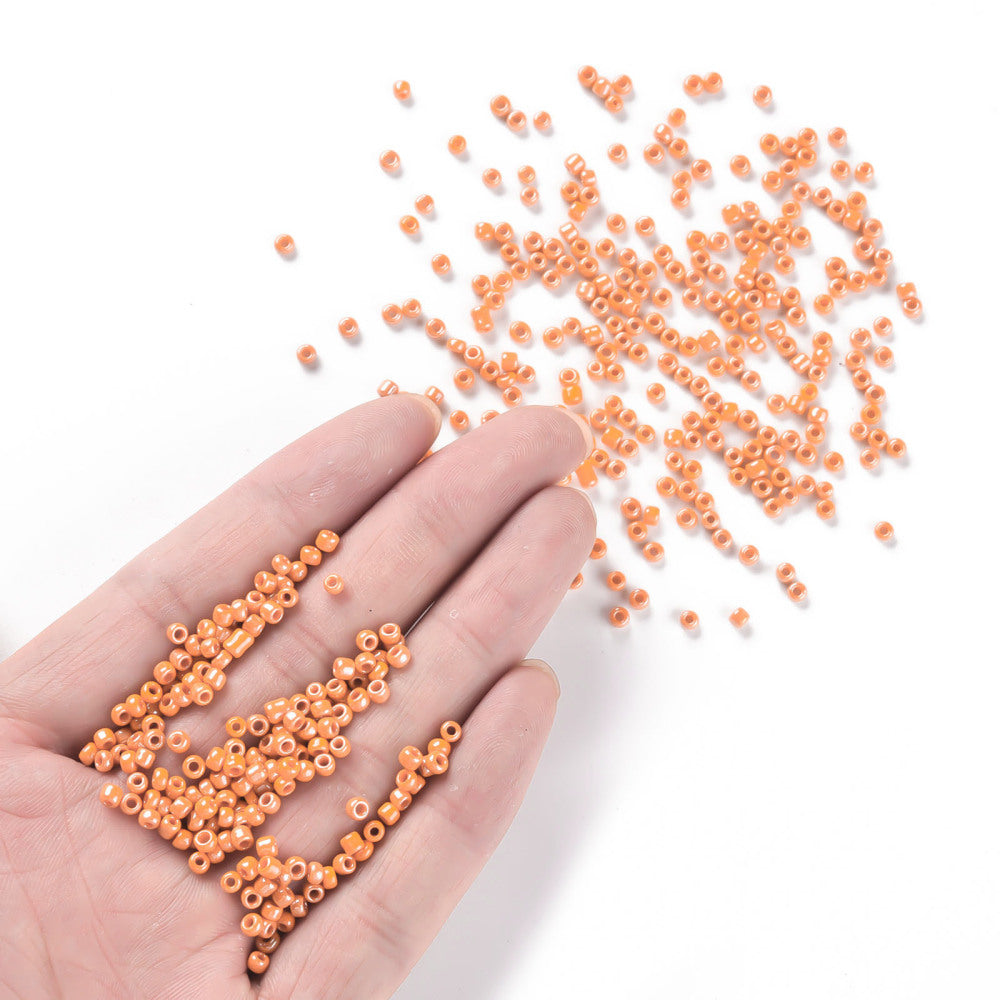 Dark Orange Glass Seed Beads 3mm, Opaque Lustered, hole 1mm 40gm, approx 1000 beads