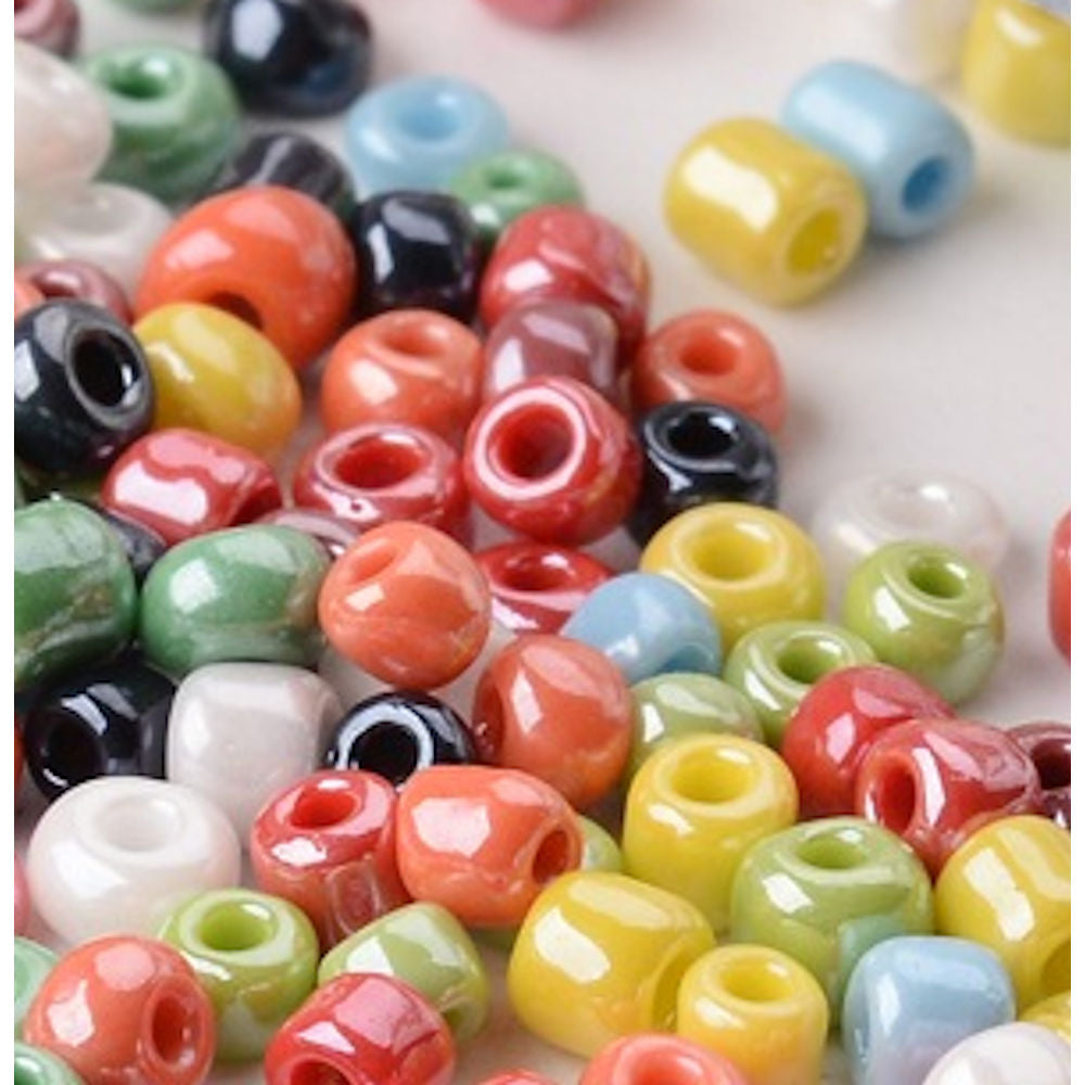 Mixed Colour Glass Seed Beads 3mm, Opaque Lustre, hole 1mm, 40gm approx 1000 beads