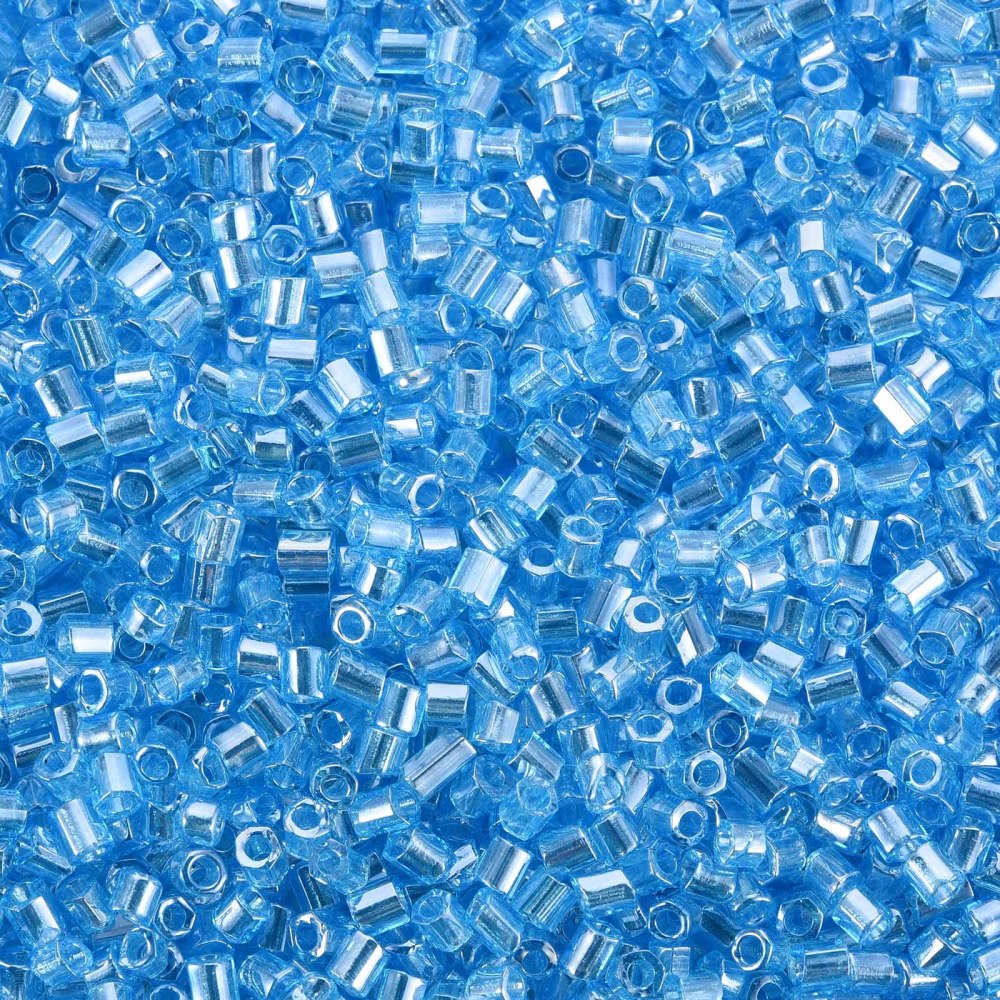 Sky Blue Glass Bugle Beads, Transparent Lustre, 2.5-3mm long, 1mm hole, 30gm approx 1000 beads