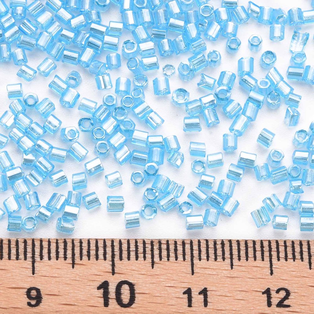 Sky Blue Glass Bugle Beads, Transparent Lustre, 2.5-3mm long, 1mm hole, 30gm approx 1000 beads