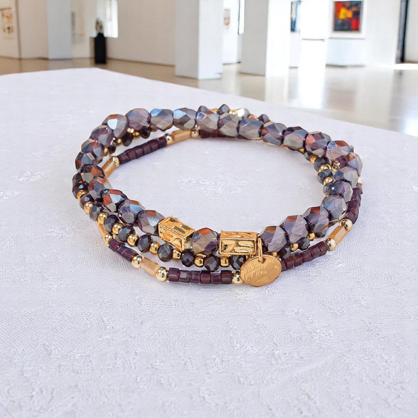 Colourful Crystal Stack Stretch Bracelets set of three - Bohemian Style