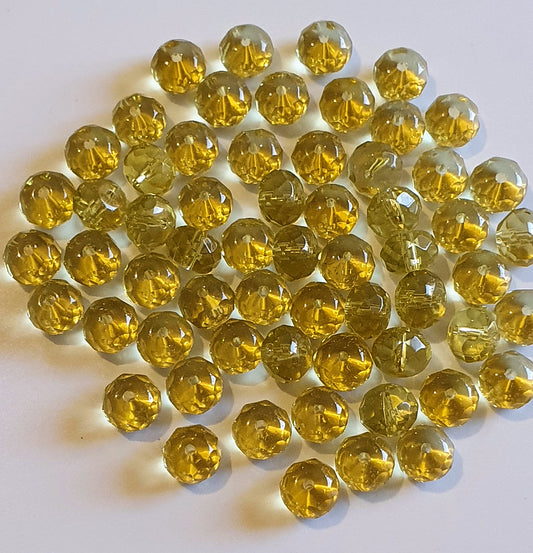 Crystal Rondelle Beads, Golden, Faceted, 8mm, pack of 50x, Jewellery Craft