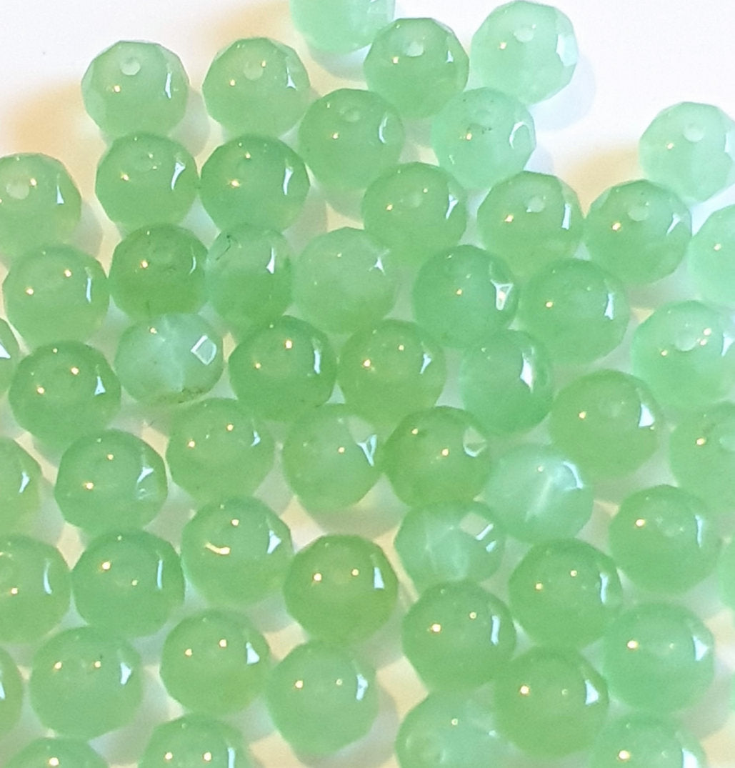 Crystal Jade Green Rondelle Beads, Faceted, 8mm, pack of 50x Jewellery Craft