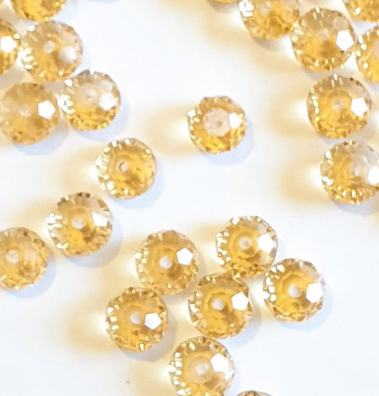 Crystal Light Amber Gold Clear Rondelle Beads, Faceted, 8mm, pack of 50x Jewellery Craft