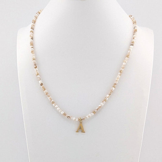 Natural Shell Necklace with Gold Plated Initial Alphabet Letter, personalised, gift for her