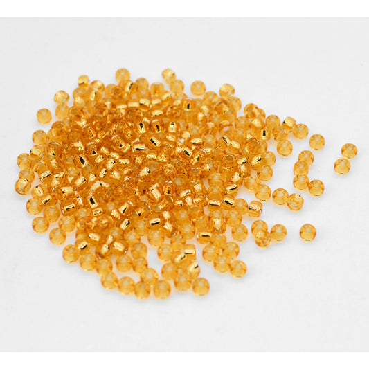 Toho Glass Seed Beads, 8/0 3mm, #22 Light Topaz Gold, Silver Lined, 7gm approx 330 beads, 1mm hole
