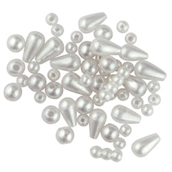 Plastic Beads Ivory Drops and Round Mix, Beading Bridal, 25gm Pack with 4mm, 6mm and 10mm beads, Jewellery Craft