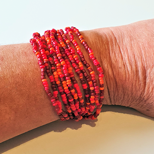 Seed Bead Bracelets, Red, Stretch, Multi Pack of 10, Ready to Wear - Red handmade jewellery