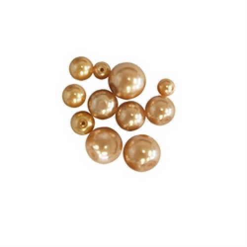 Glass Beads Pearl Gold Mix Round Pack of 49x size range 7mm, 10mm, 11mm & 13mm