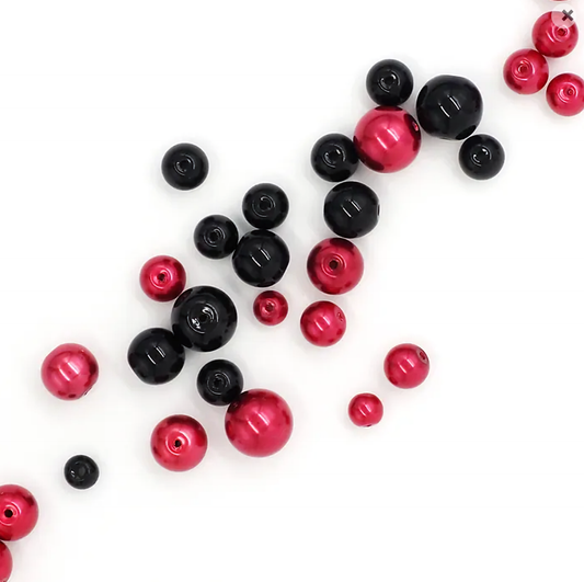 Glass Pearl Beads Red Mix Round Pack of 49x size range 7mm, 10mm, 11mm & 13mm