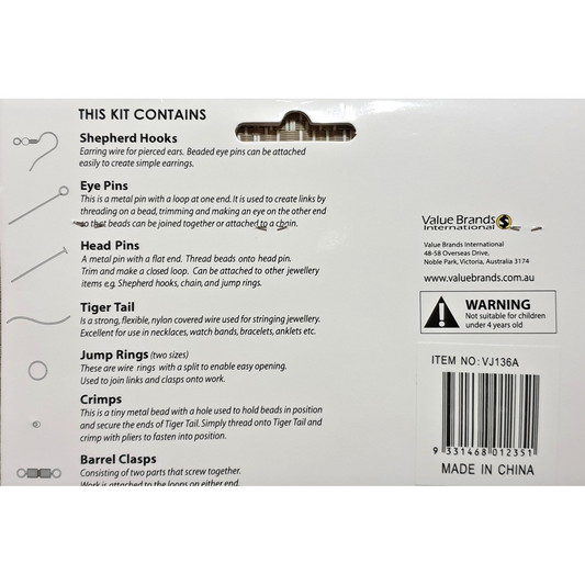 Jewellery Making Starter Set, with 160 pieces, Gold colour, Includes Findings, Hooks Eye, Head Pins, Tiger Tail, Jump Rings and Crimps