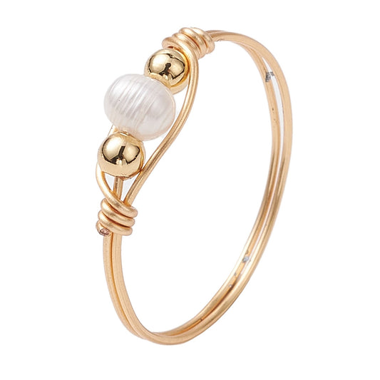 Cultured Freshwater Pearl Stack Ring, hand wrapped gold or silver colour copper wire