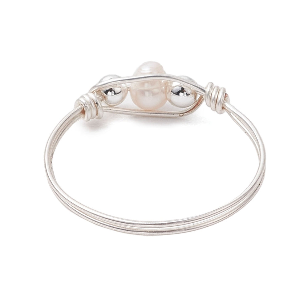 Cultured Freshwater Pearl Stack Ring, hand wrapped gold or silver colour copper wire