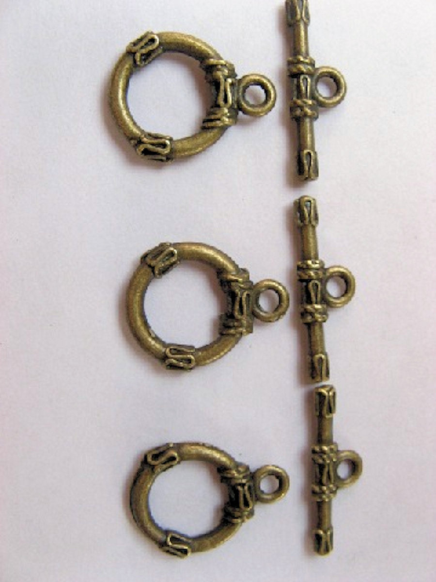 Toggle Clasps, Metal, Antique Bronze, Ring Approx. 18mm x 14mm, Bar 21 x 6mm, pack of 10x,